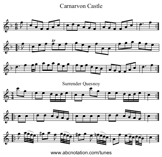 Carnarvon Castle - staff notation