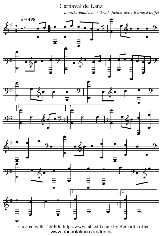 Carnaval de Lanz - staff notation