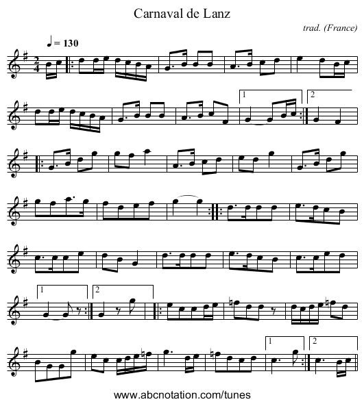 Carnaval de Lanz - staff notation