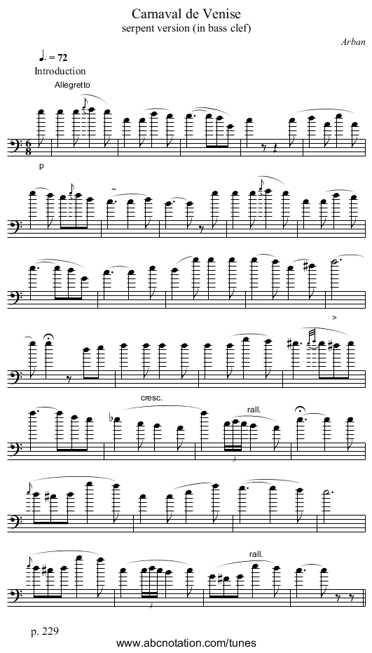 Carnaval de Venise - staff notation