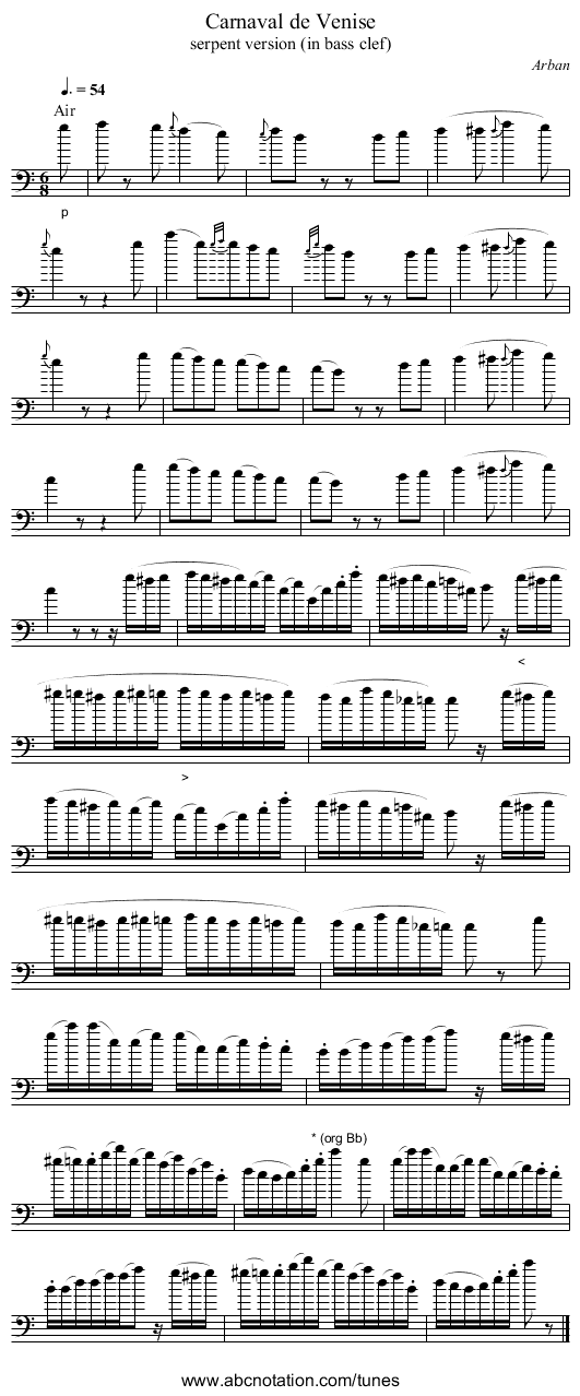 Carnaval de Venise - staff notation