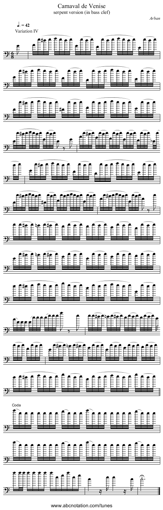 Carnaval de Venise - staff notation