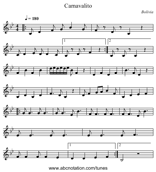 Carnavalito - staff notation