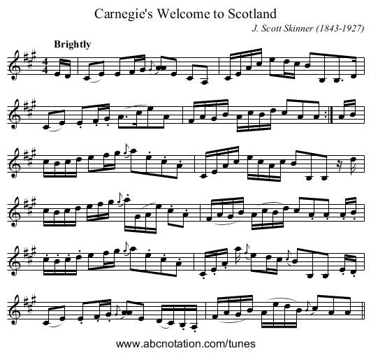 Carnegie's Welcome to Scotland - staff notation