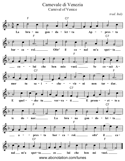 Carnevale di Venezia - staff notation