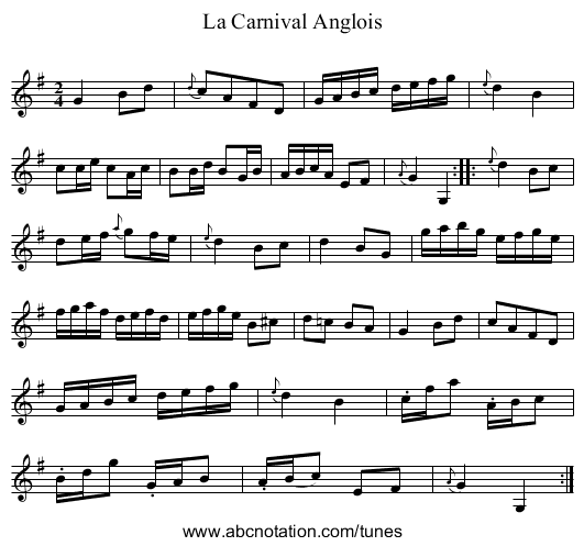 Carnival Anglois, La - staff notation