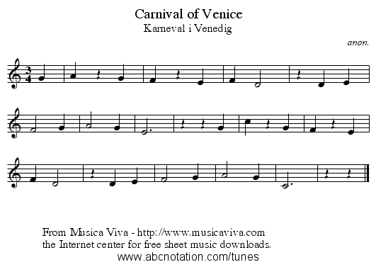Carnival of Venice - staff notation