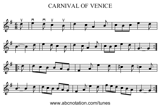 CARNIVAL OF VENICE - staff notation