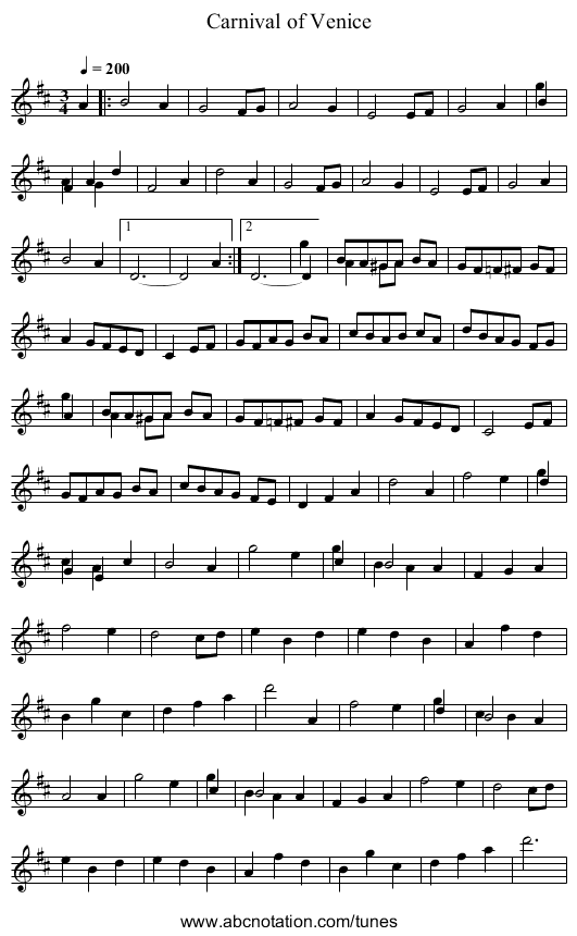 Carnival of Venice - staff notation