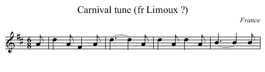 Carnival tune (fr Limoux ?) - staff notation
