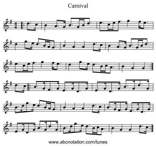 Carnival - staff notation