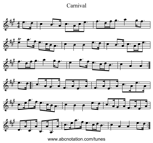 Carnival - staff notation