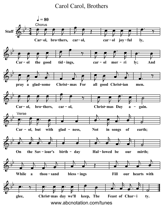 Carol, Brothers, Carol - staff notation