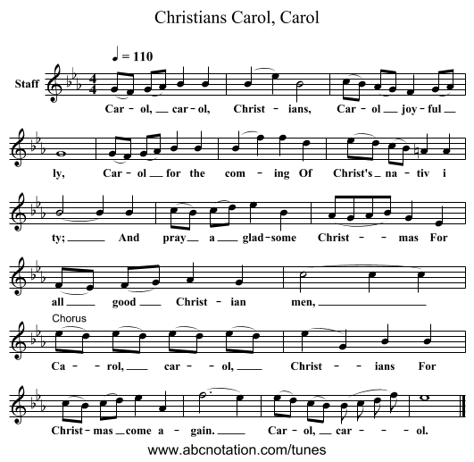 Carol, Carol, Christians - staff notation