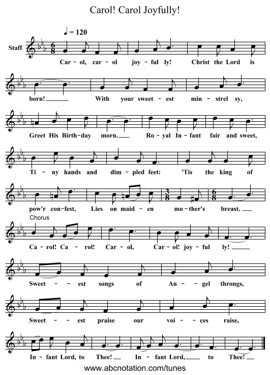 Carol! Carol Joyfully! - staff notation