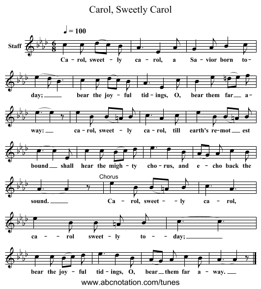 Carol, Sweetly Carol - staff notation