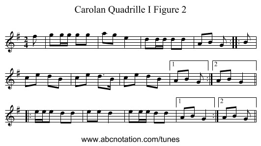 Carolan Quadrille I Figure 2 - staff notation