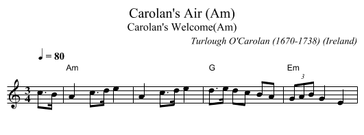 Carolan's Air (Am) - staff notation