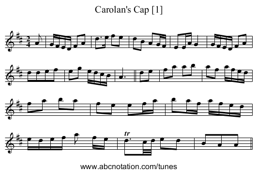 Carolan's Cap [1] - staff notation