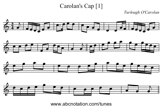 Carolan's Cap [1] - staff notation