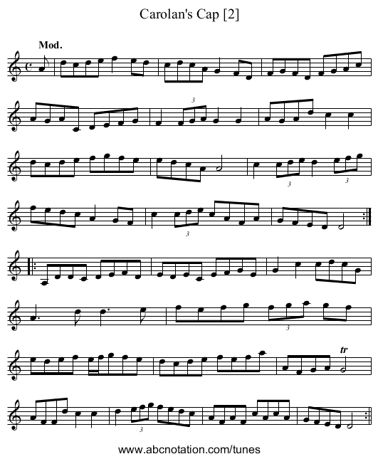 Carolan's Cap [2] - staff notation