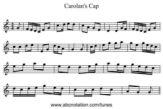Carolan's Cap - staff notation