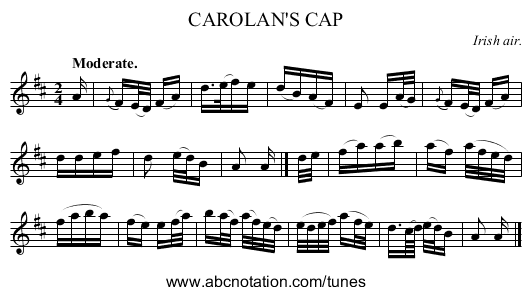 CAROLAN'S CAP - staff notation