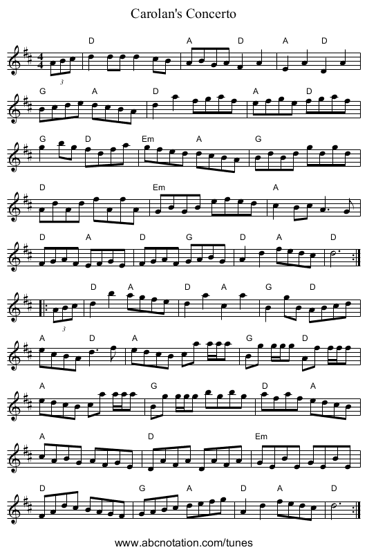Carolan's Concerto - staff notation