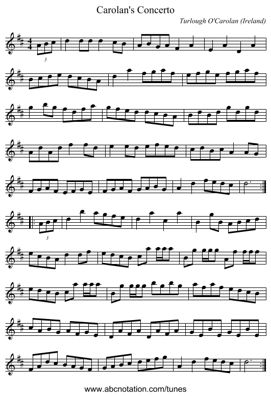 Carolan's Concerto - staff notation