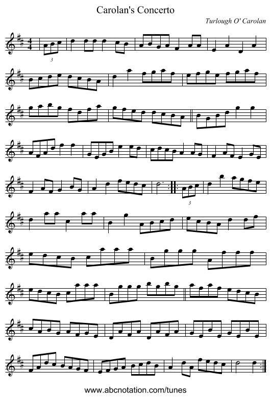 Carolan's Concerto - staff notation