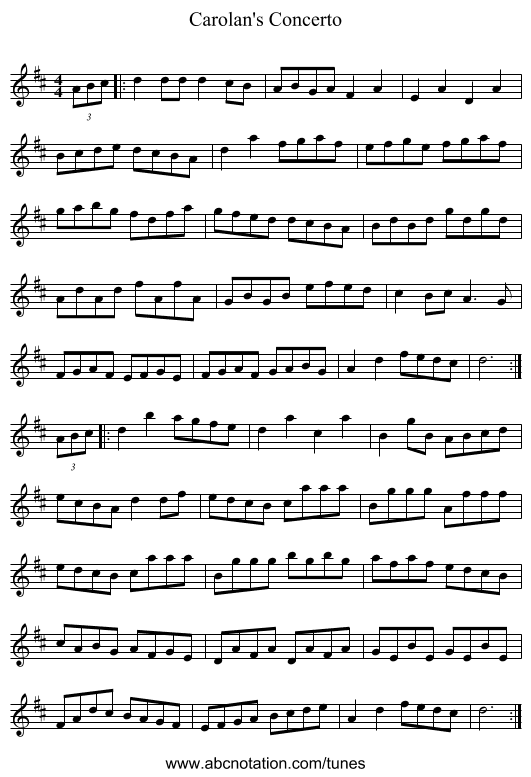 Carolan's Concerto - staff notation