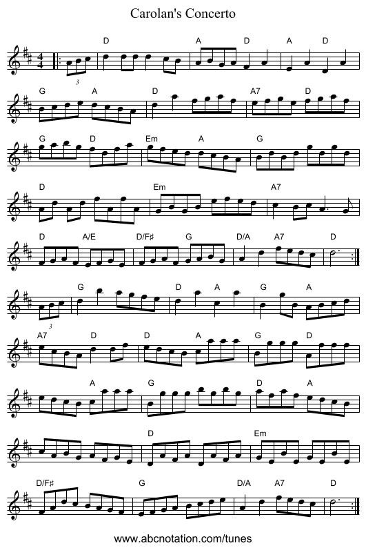 Carolan's Concerto - staff notation