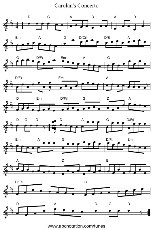 Carolan's Concerto - staff notation