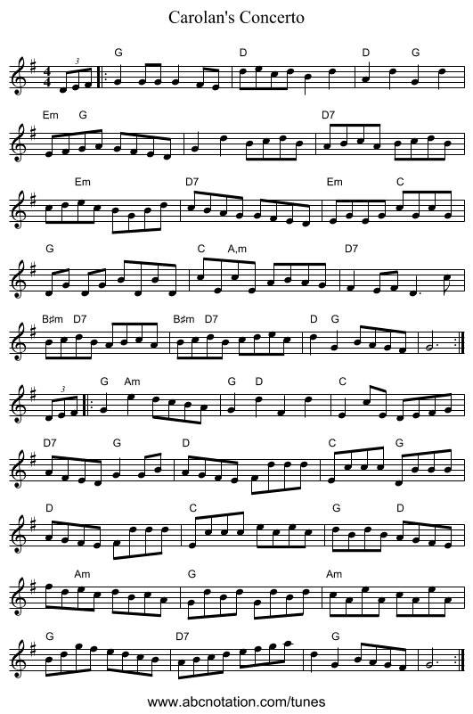 Carolan's Concerto - staff notation