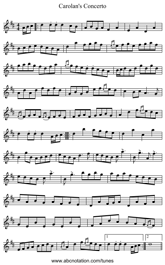 Carolan's Concerto - staff notation