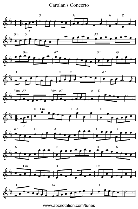 Carolan's Concerto - staff notation