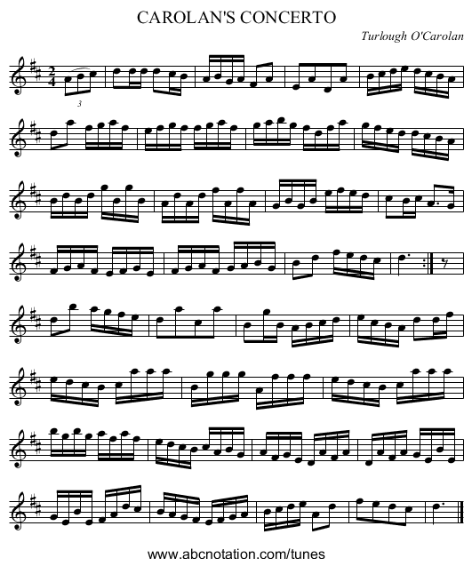 CAROLAN'S CONCERTO - staff notation