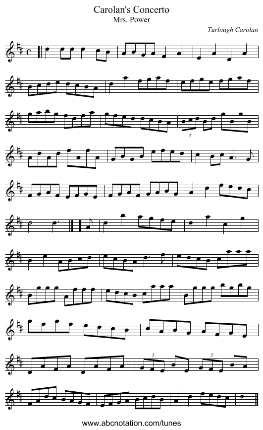 Carolan's Concerto - staff notation