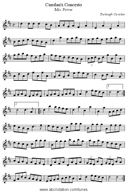 Carolan's Concerto - staff notation