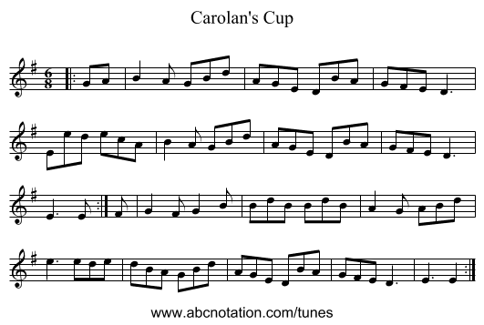 Carolan's Cup - staff notation