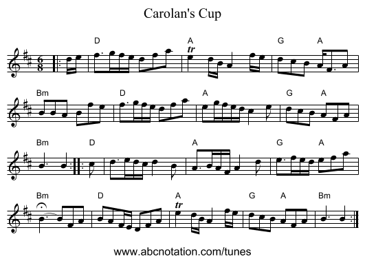 Carolan's Cup - staff notation