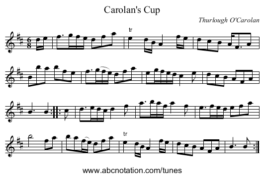 Carolan's Cup - staff notation