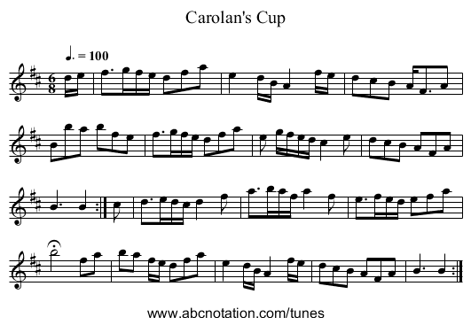 Carolan's Cup - staff notation