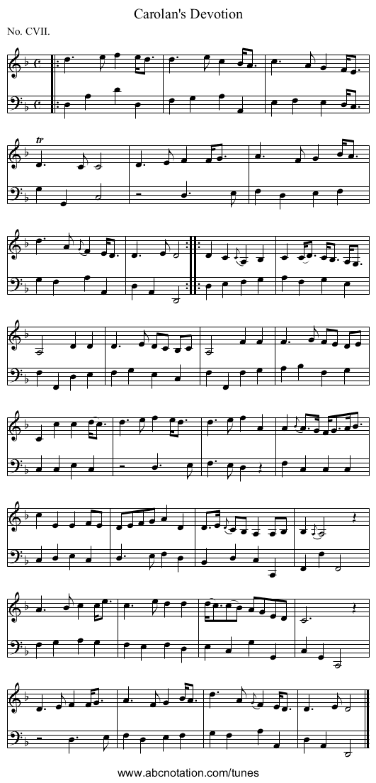 Carolan's Devotion - staff notation