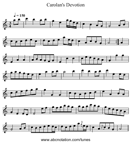 Carolan's Devotion - staff notation