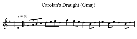Carolan's Draught (Gmaj) - staff notation