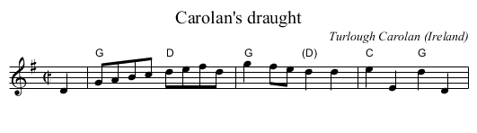 Carolan's draught - staff notation