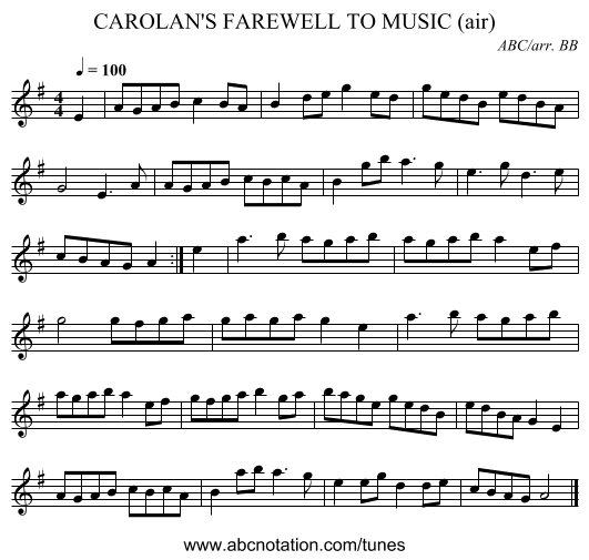 CAROLAN'S FAREWELL TO MUSIC (air) - staff notation