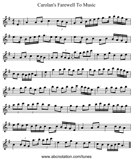 Carolan's Farewell To Music - staff notation