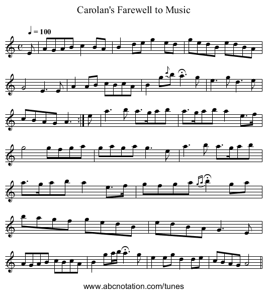 Carolan's Farewell to Music - staff notation